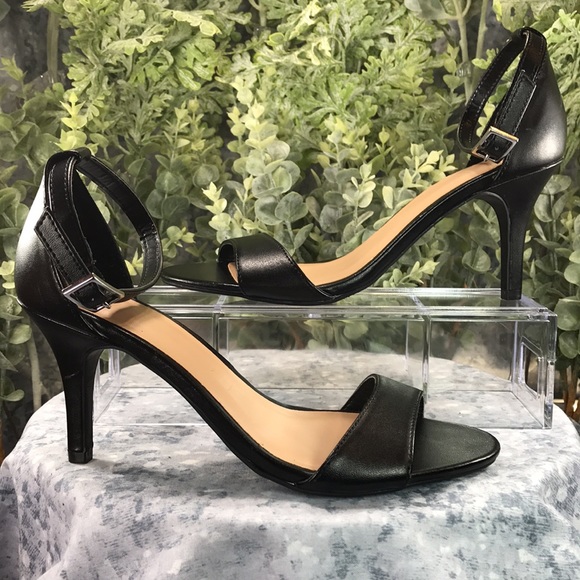 Time and Tru Black Opened Up One Band 3” Heels Women’s 7M 🖤✨Like NEW✨🖤 - Picture 7 of 11